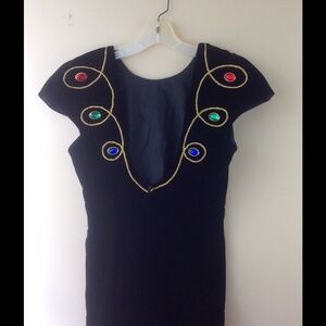 Vintage Black Velvet Rhinestone Dress Cut Out